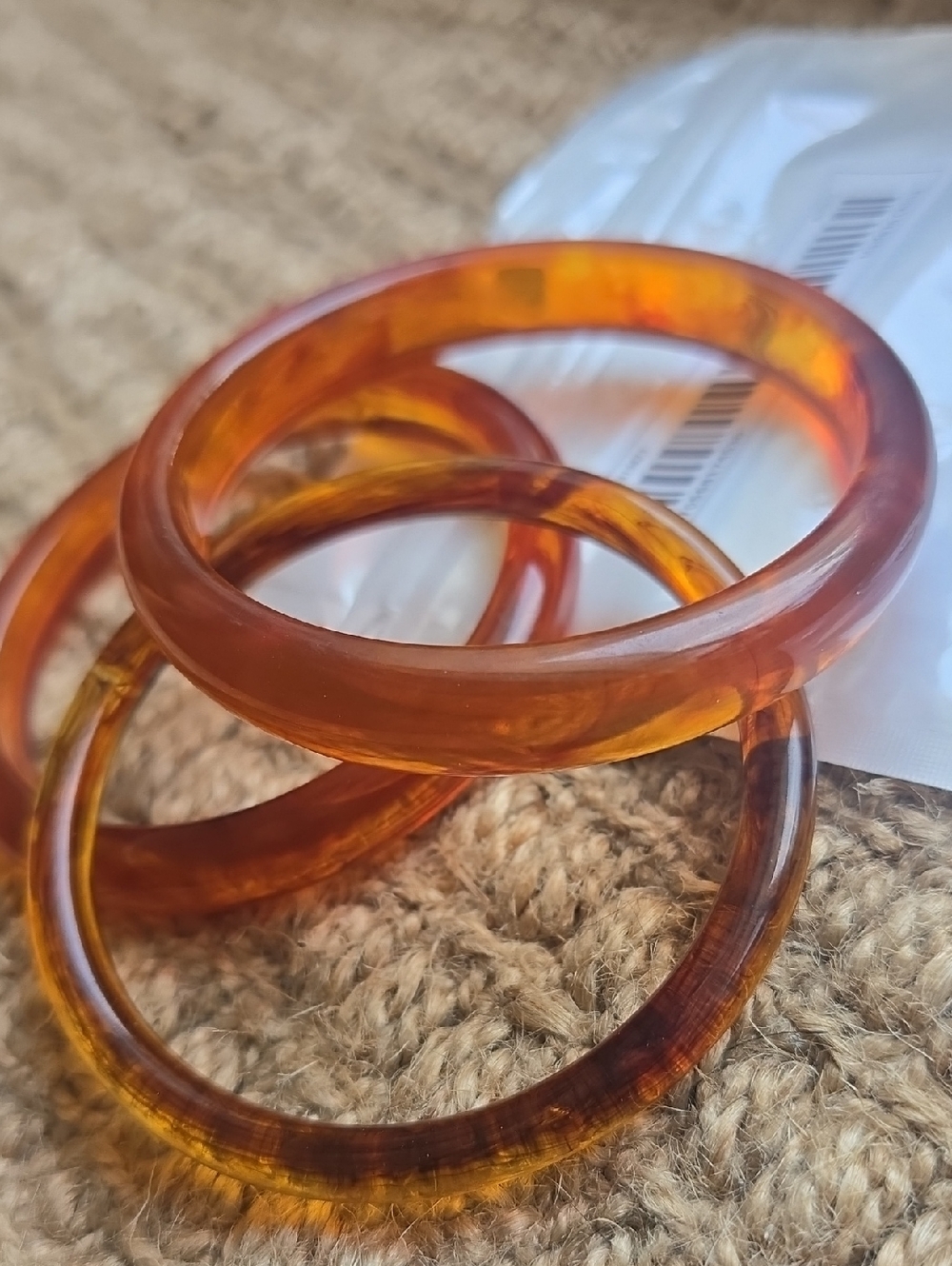 Amber Tortoiseshell Resin Bangle Bracelets - Set of 3 - Picture 3 of 5